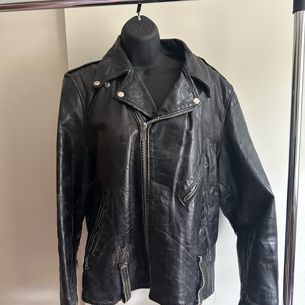 AMF Harley-Davidson Black Leather Motorcycle Jacket, Vintage Late 70s